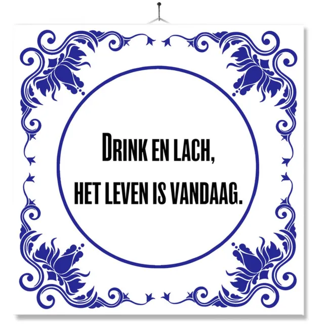 MC Living Tegel Met Opdruk | Drink En Lach | Cadeau | Inclusief Geschenkdoos | Standaard | Ophangsysteem Multi-Color
