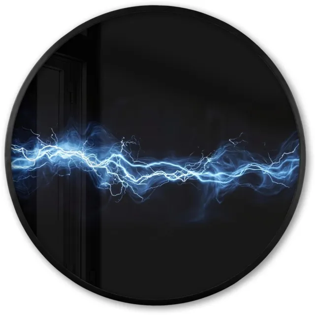 FrameYourWall Poster in lijst Rond - Fotolijst 80x80 cm - Posters - Gaming - Bliksemflits - Blauw - Energie - Ronde posterlijst zwart - Decoratie - Wanddecoratie woonkamer - Muurdecoratie slaapkamer Vonken