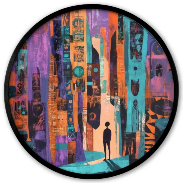 FrameYourWall Poster in lijst Rond - Fotolijst 40x40 cm - Posters - Abstract - Figuren - Kleurrijk - Ronde posterlijst zwart - Decoratie - Wanddecoratie woonkamer - Muurdecoratie slaapkamer