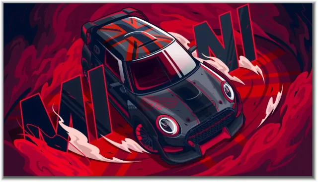 Postertje.nl Poster MINI Cooper GP – Union Jack-dak – 120 × 67,5 cm Rood