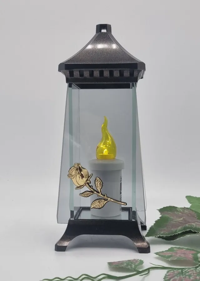 Lubema Herdenkingslicht - L-70t - Lantaren - Roosje - Goud - Spiegel - Windlicht - Graflicht - Graflantaarn - Grafdecoratie