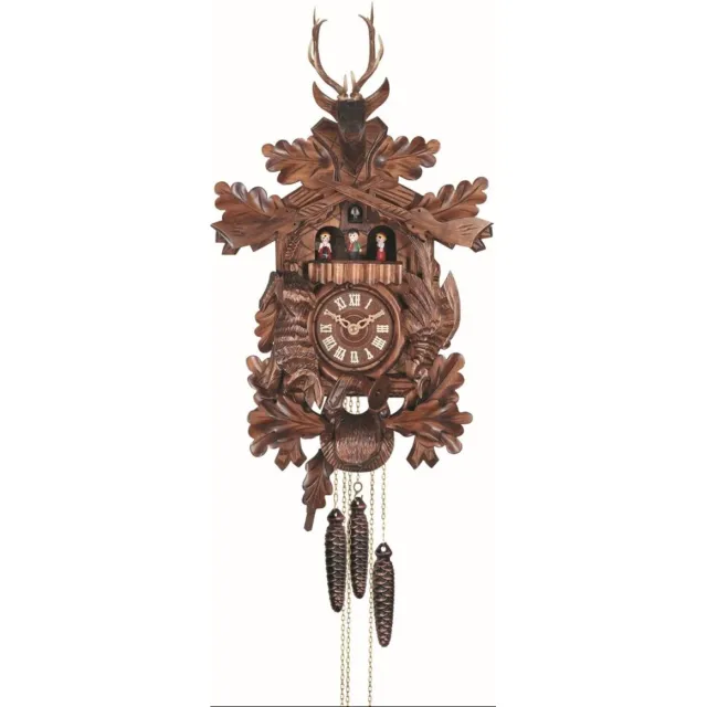 Engstler 738/8_MT - Koekoeksklok - 8-daags kettinguurwerk - Notenhout - met muziek met dansend paar - 54 cm Bruin
