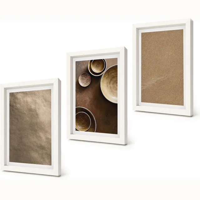 Coloray 3-Delige Schilderij Set - Stenen constructies in moderne minimalistische stijl - 20x30 - Wanddecoratie - Muurdecoratie - Woonkamer - Woonkamer Decoratie Witte lijst