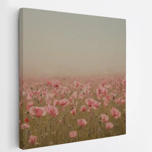 Saammp Canvas Schilderij - Mistig Bloemenveld - Natuur - Abstract - 30x30 - Foto op canvas - Wanddecoratie - Muurdecoratie Woonkamer - Kantoor Decoratie Multicolor
