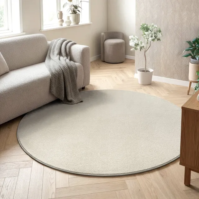 Muratap Uni Rond Effen Laagpolig Vloerkleed Modern Creme- 240 CM Ø
