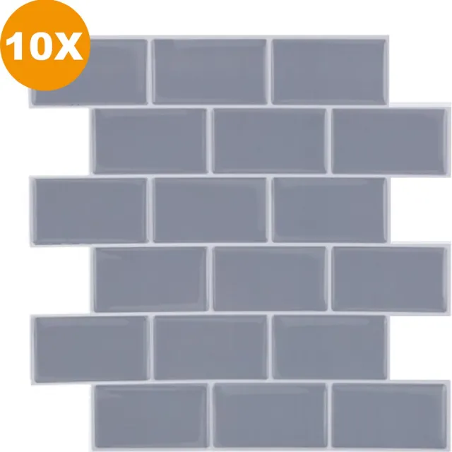 Happyment 3D Plaktegels deluxe - Grijs - 10 stuks - Wandpanelen - Muurstickers - Tegelsticker - Zelfklevend behang - Keuken & Badkamer
