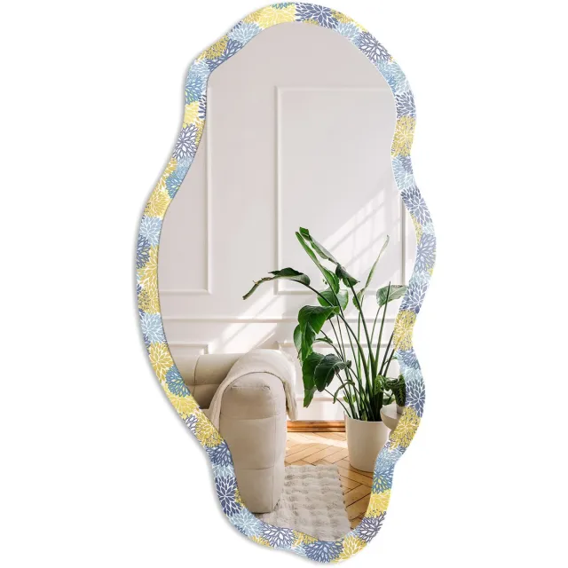Coloray Plantenpatroon Spiegel - Geel Rechthoekige Spiegel Voor Interieur - Organische Spiegel - Woonkamer - Abstract - 45x90 cm - Totale afmeting 52x97 cm Plantenpatroon, Geel