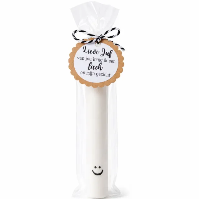 Memories Are Timeless Cadeau Juf - Juffendag - Kaars - Ingepakt kado - Lieve juf van jou krijg ik een lach op mijn gezicht Wit
