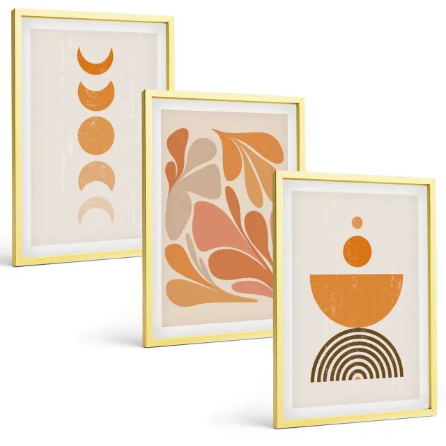TULUP 4-Delige Schilderij Set - Abstracte vormen in oranje tinten - 40 x 60 cm - Decoratieve Schilderijen - Woonkamer - Interieur - Interieur Decoratie Gouden lijst