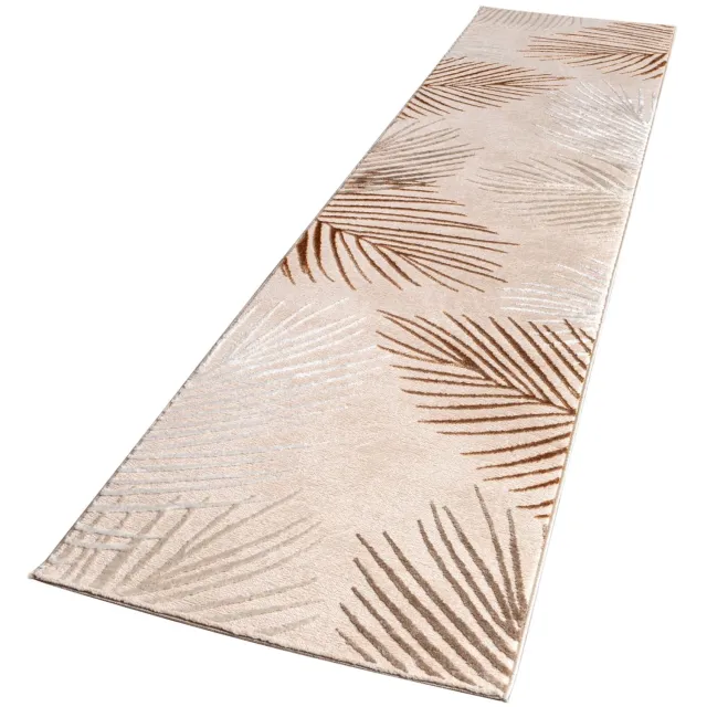 TT Home Vloerkleed laagpolig - Bladmotief - Grijs - 80 x 300 cm natur