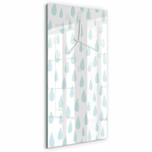 TULUP Wandklok - Druppel Glazen Klok Met Print - 30x60 cm - Blauw Wandklok Glas Met Motief - Witte handen - Rechthoekige Klok - Wandklok Glas Decoratie - Gekleurde Glazen Klok