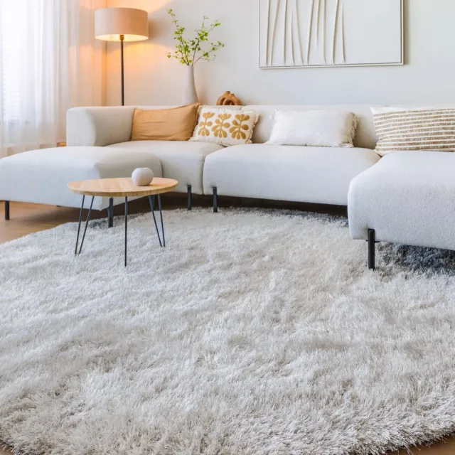 Tapeso Velvet vloerkleed rond - Posh lichtzilver 200
