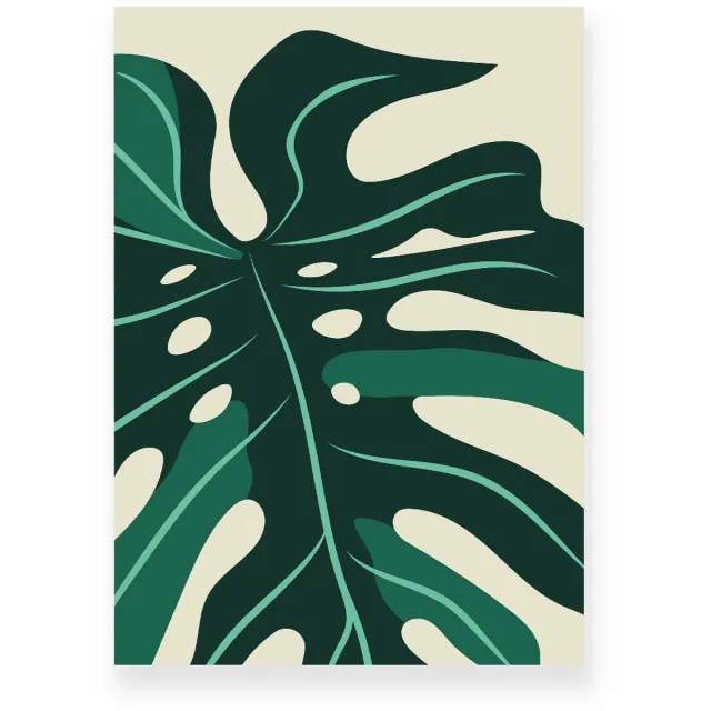Yisual Poster 30x40 cm - Monstera Bladeren - Planten - Donkergroen - Beige - Minimalistisch - Botanisch - Muurdecoratie - Wanddecoratie