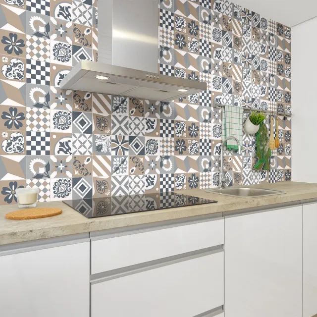 Ambiance Sticker Zelfklevende tegelmuurstickers voor keuken en badkamer - 60 cementtegelstickers, Azulejos Charlotina-stijl - 60 stickers, 20x20 cm Multi color