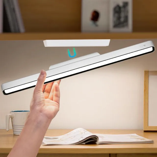 KZQ Magnetische USB-oplaadbare LED-bureaulamp 42CM met 3 kleurtemperaturen (3000K-4500K-6000K) voor thuiswerken, plankverlichting en lezen Wit