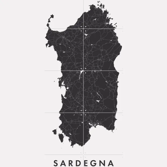 IXXI Sardegna Island Map, Kunst in Kaart - 80 x 100 cm - Grote wanddecoratie en posters - Minimalisme, Technische Tekening, Grafisch Ontwerp Zwart en wit / Monochroom / Zwart