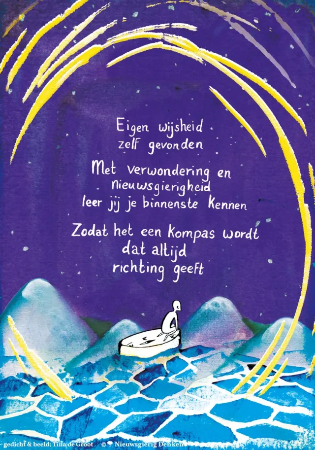 Nieuwsgierig Denken Poëzieposter 'Eigen Wijsheid' (A2, Poster met Gedicht) Geel