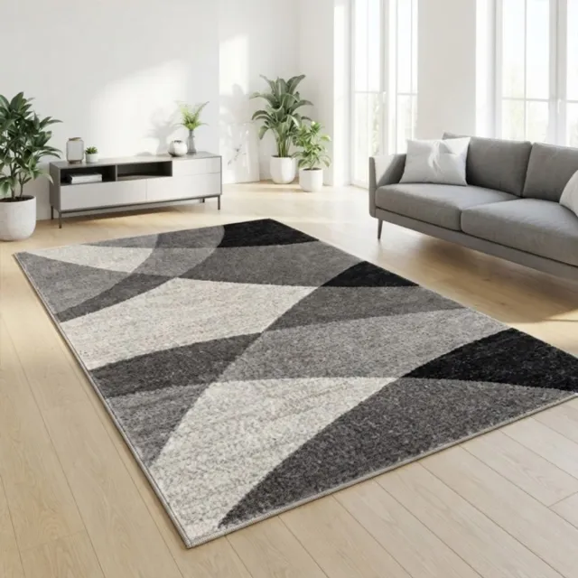 TapisTrend Designer tapijt Grijs 120x160 cm Modern vloerkleed met overlappende, gebogen geometrische vormen voor de woonkamer, slaapkamer en eetkamer