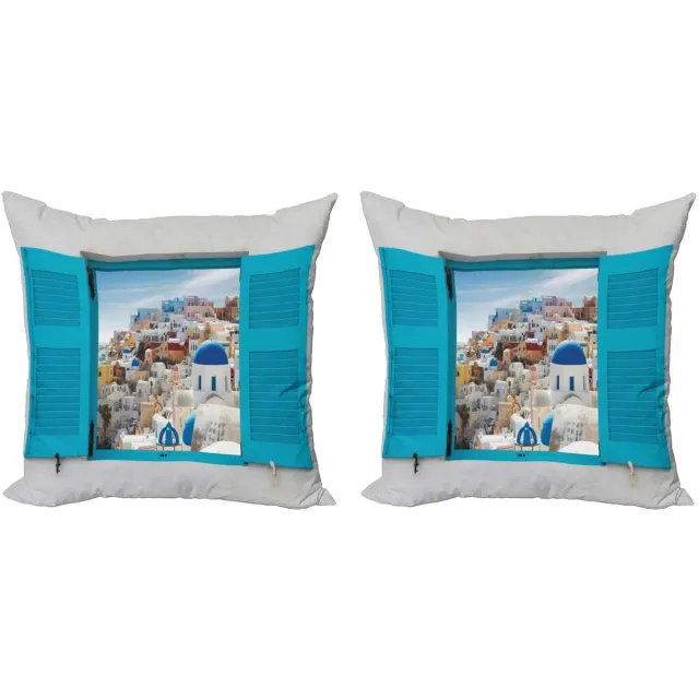 ABAKUHAUS Kussenhoes – 2x50x50 cm – Dubbelzijdig bedrukt – Turkoois/Grijs, Mikrofaser Turkoois Grijs