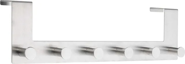 Hi Deurkapstok - 39 cm - RVS - 39 cm - rek met 6 ophanghaken - Handdoekenrek met haken voor aan de deur Zilver