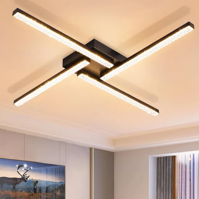 Glitzerlife Plafondlamp - Moderne Kristallen Deckenleuchte - LED Plafondverlichting - Warmwit 3000K - Energiezuinig Met Afstandsbediening - PC Materiaal - Ø56.6cm - Zwart Zwart 4 Flammig