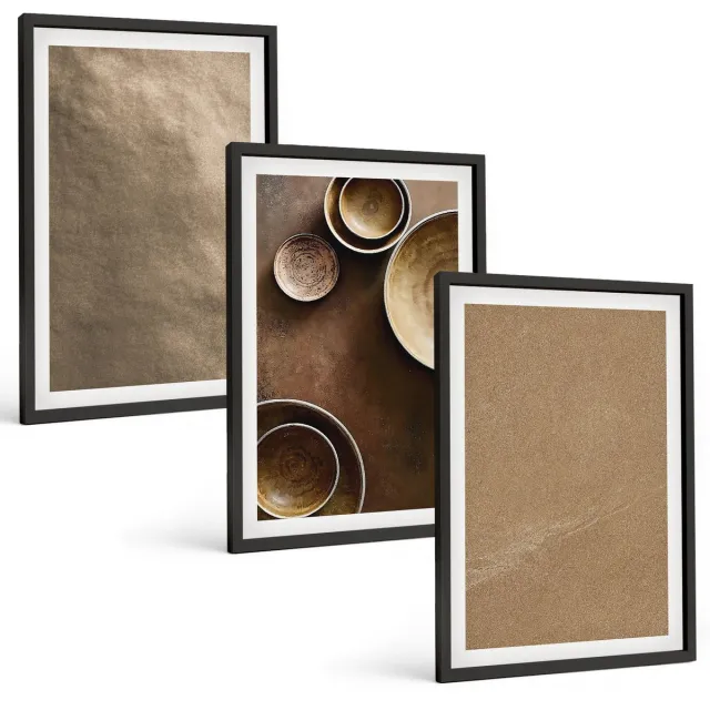 Coloray 3-Delige Schilderij Set - Stenen Constructies In Moderne Minimalistische Stijl - 40 x 60 cm - Stijlvolle Muurdecoratie - Slaapkamer - Wanddecoratie Zwarte lijst