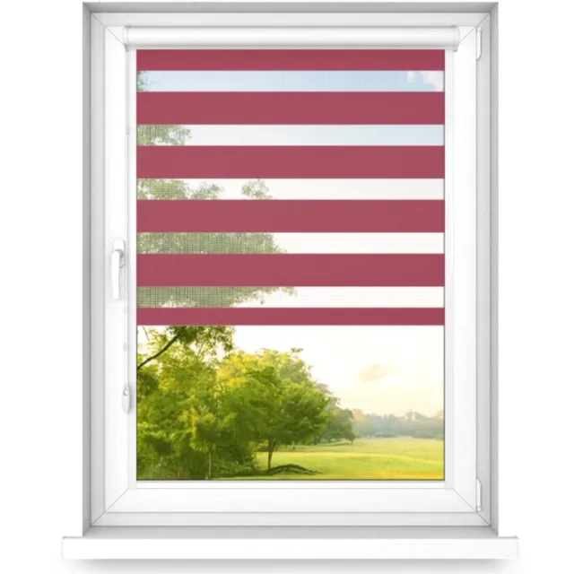 Fart Produkt time4blinds - Dubbele Rolgordijnen Zonder Boren - Zebra-Rolgordijnen voor Ramen en Deuren - om te Plakken, met Aluminium Cassette, Lichtdoorlatende Stof - Rood , 1400x600, Rechts Rood - Rechts