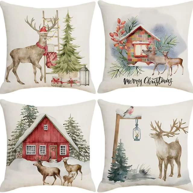 longziming Kerst Kussenhoes 45x45 cm - 4 stuks - Winter Decoratie voor Woonkamer Sofa, Comfortabele Sierkussens, Feestdagen Kussenhoes - Woonkamer Accessoire - Kerstdecoratie Wit