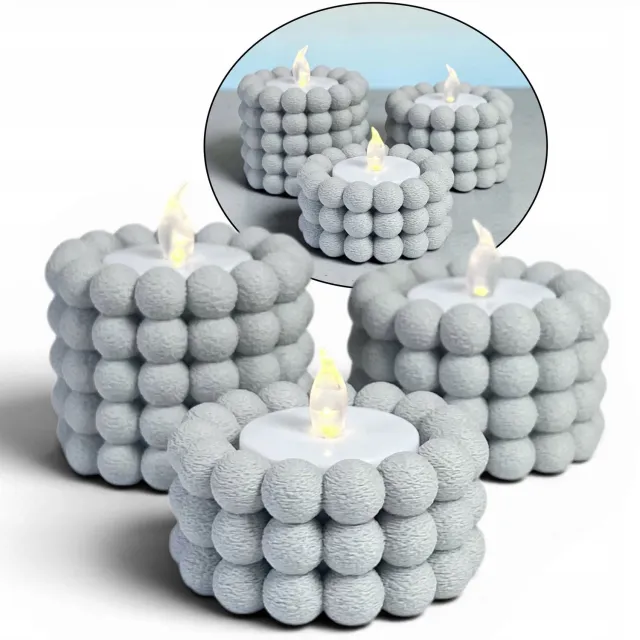 KAJAWIS Set van 3 LED Theelicht Kaarshouders - Moderne 3D Decoratie Meerdere kleuren beschikbaar (specificeer bij bestelling)