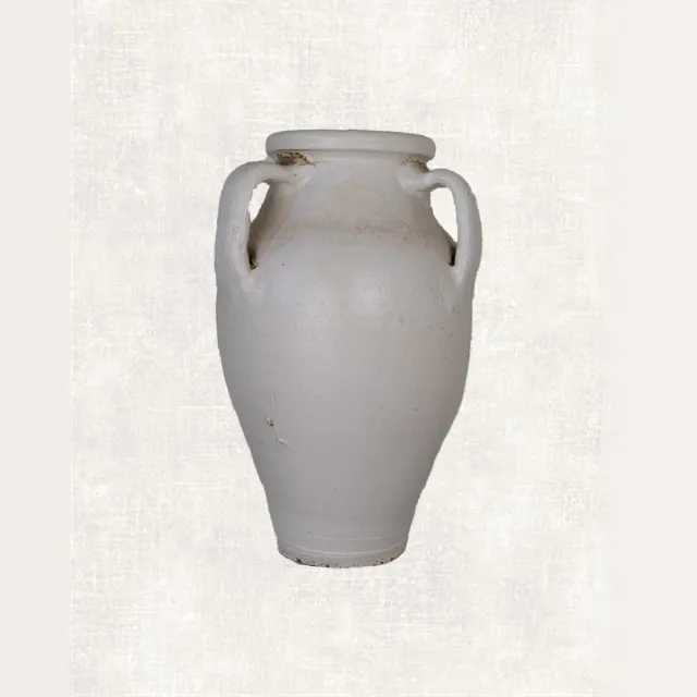Clay Ateliers Griekse terracotta vaas wit | Antieke Terracotta Vaas | Handgemaakte Aardewerken Pot | Traditioneel Griekse Stijl | Rustieke Klei Kan | Uniek Design | Decoratieve Accessoire | Clay Ateliers