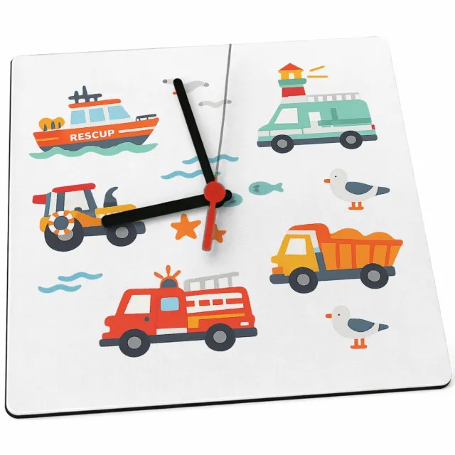 Mr Cadeautjes Klok 19 x 19 - design Reddingsvoertuigen op zee | cadeau Wit