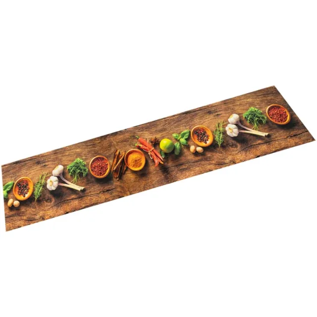 vidaXL Keukenmat wasbaar kruidenprint 60x180 cm fluweel bruin