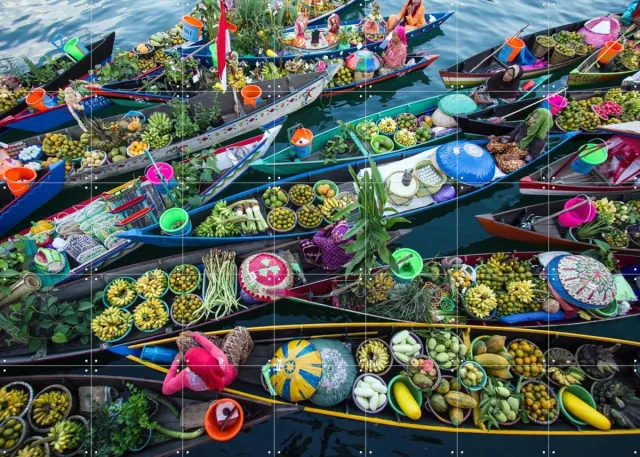 IXXI Pasar Terapung, Various - 140 x 100 cm - Grote wanddecoratie en posters - Kleurrijk, Fotografie, Keuken, Woonkamer, Eetkamer, Eten & Drinken Groen