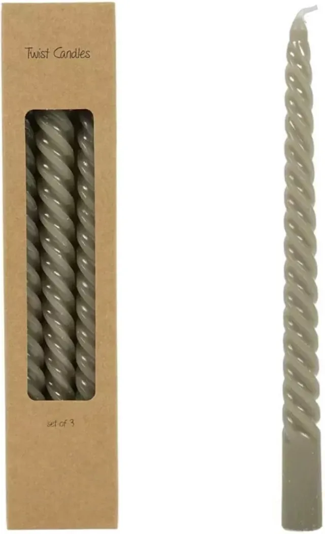 CMH Luxe Kaarsen Set - 3 Stuks - Gedraaide Kaarsen - 25cm - Grijs - Taupe