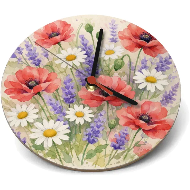 Mr Cadeautjes Klok rond Ø 19 - design Aquarel wilde bloemen | cadeau Wit
