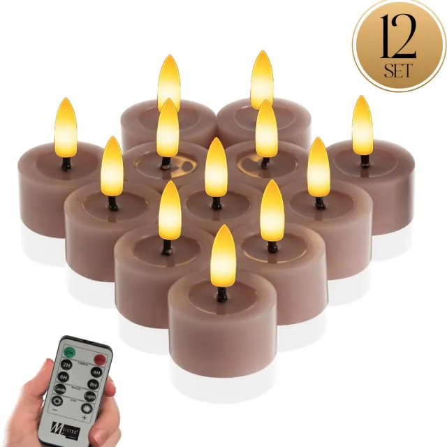 Meisterhome LED-theelichten 12-delige set Violet - vlamloze LED kaarsen - flikkerend licht – LED waxinelichtjes – Ø 4,5 cm, hoogte 2,5 cm – echte wax – met timer & afstandsbediening – werkt op batterijen – warm wit licht