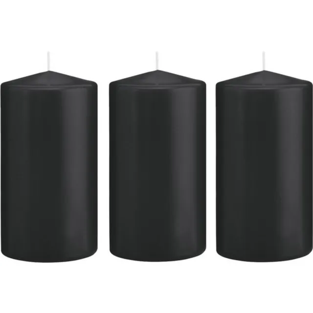 Trend Candles Cilinderkaars/stompkaars - 6x - zwart - 8 x 15 cm - 69 branduren - horeca kaarsen
