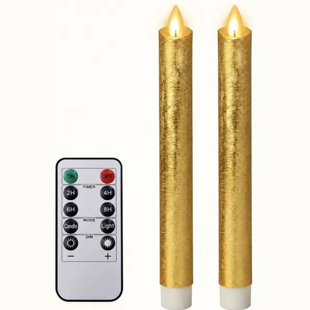 Foryouliving LED kaarsen met bewegende vlam 2x - Goud - Gold - Afstandsbediening - Dinerkaars rustiek wax 24.5 cm - LED kaars batterij - Timer