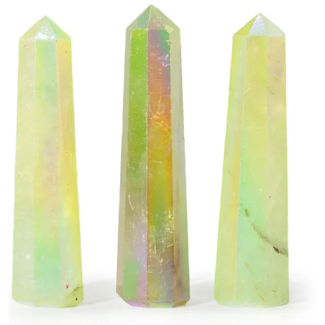 Ancient Wisdom 3x Obeliskpunt 9cm - Aurora Kristalkwarts Lichtgroen - Natuurlijke steen - Bescherming - Energie - Healing - Meditatie - Spiritueel