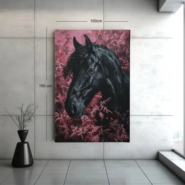 Trendex Global Canvas Schilderij - Zwart Paard met Roze Achtergrond - 120x80x2 cm