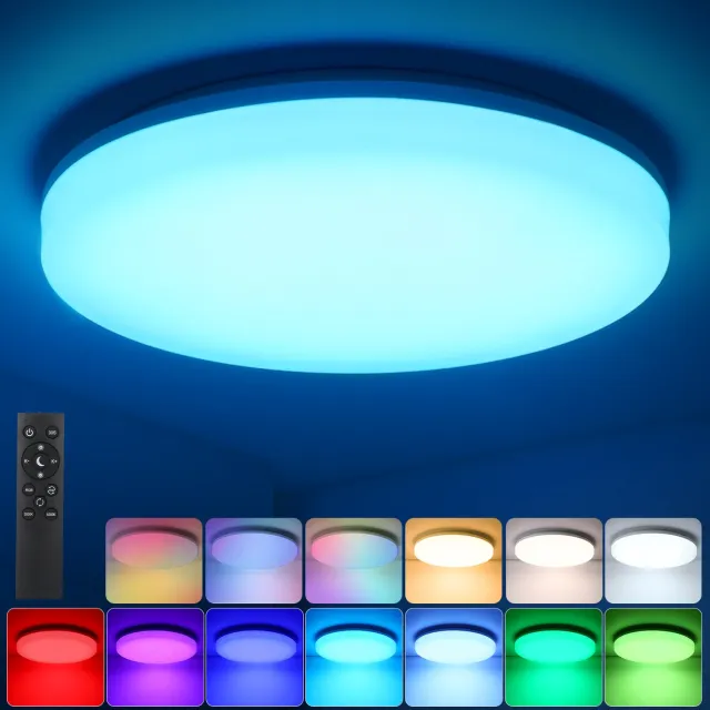 LOVHAUS RGB LED Plafondlamp 29,8 cm - 24W - Dimbaar 3000-6500K - Afstandsbediening - IP44 Wit