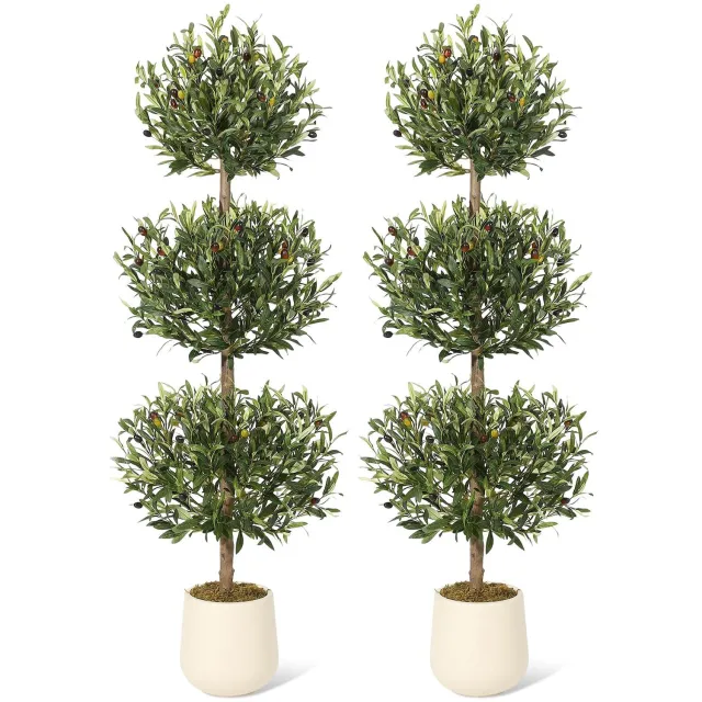 Triumpunpre Ultra-realistische kunst olijfboom van 152 cm - Topiary met drie bollen - UV-bestendige decoratie voor binnen en buiten