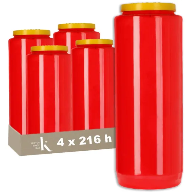 Kristen Noveenkaars 9 Dagen Rood – Kaarsen – 4 Stuks – Herdenkingslicht – Grafkaars – Brandduur 216 Uur – Voor Binnen en Buiten