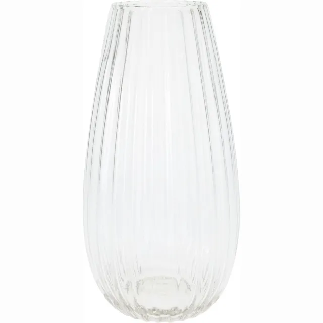 Home & Styling Bloemenvaas - Felicia - glas met streep reliëf - transparant - 15 x 30 cm