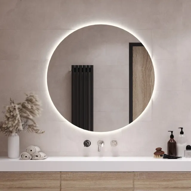 Coloray Runder LED Spiegel - Wandspiegel Rund LED - 90 cm x 90 cm - Große Wandspiegel Rund LED - Runde Wohnzimmerspiegel LED - Neutraal Licht - Runder Spiegel Für Badezimmer LED - Runder Spiegel Modern LED Neutraal Wit