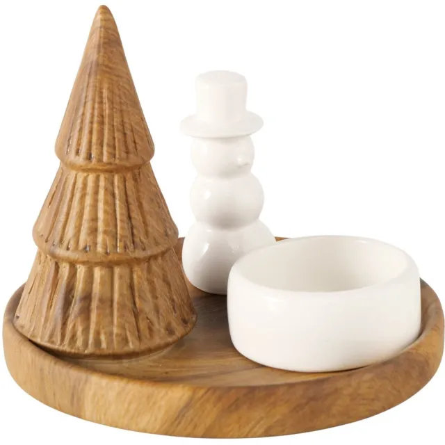 Boltze Home Kaarsenhouder OVE met sneeuwman en kerstboom, Ø 13 cm Multicolor