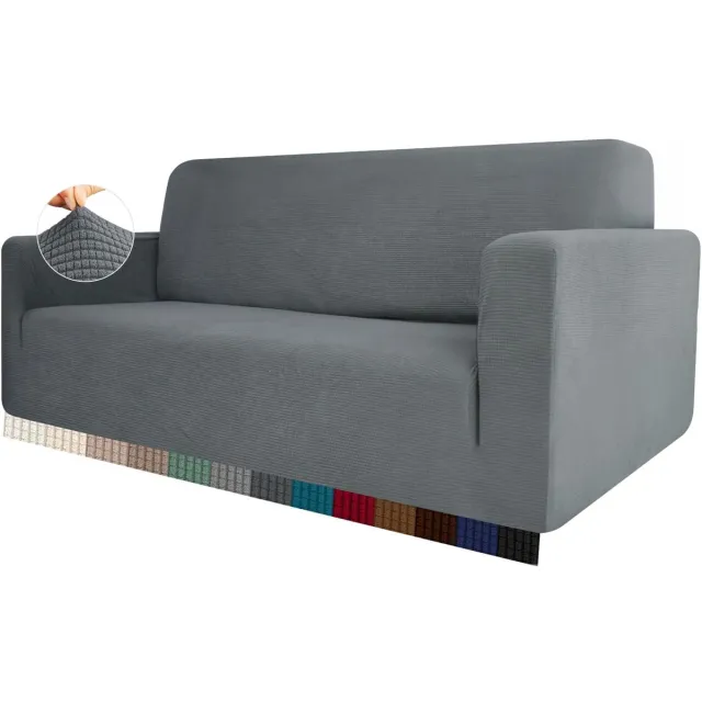 Unyqoos Elastische en kreukvrije bankhoes voor twee zitplaatsen in lichtgrijs met anti-slip eigenschappen, lichtgrijs, 135*135*60 cm