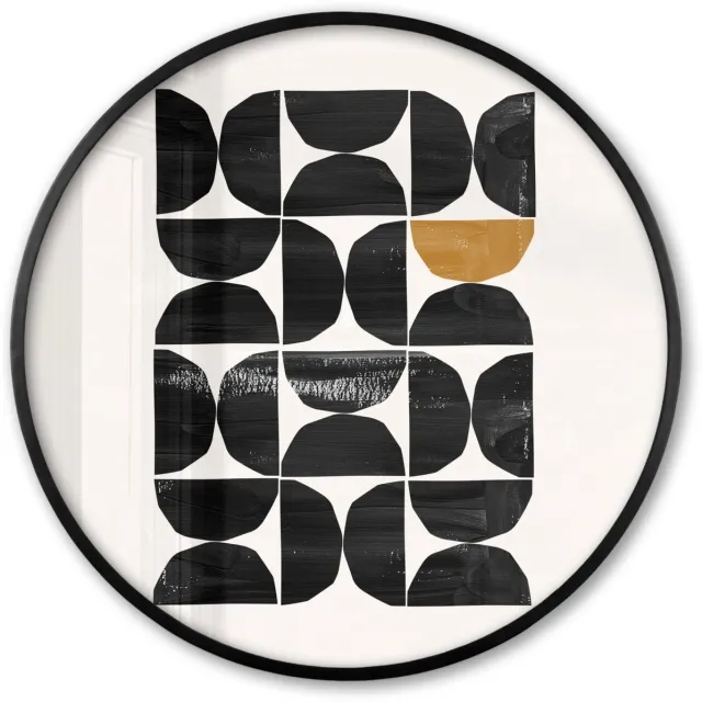 FrameYourWall Poster in lijst Rond - Fotolijst 60x60 cm - Posters - Modern - Halve cirkel - Goud - Zwart - Ronde posterlijst zwart - Decoratie - Wanddecoratie woonkamer - Muurdecoratie slaapkamer Modern - Halve cirkels
