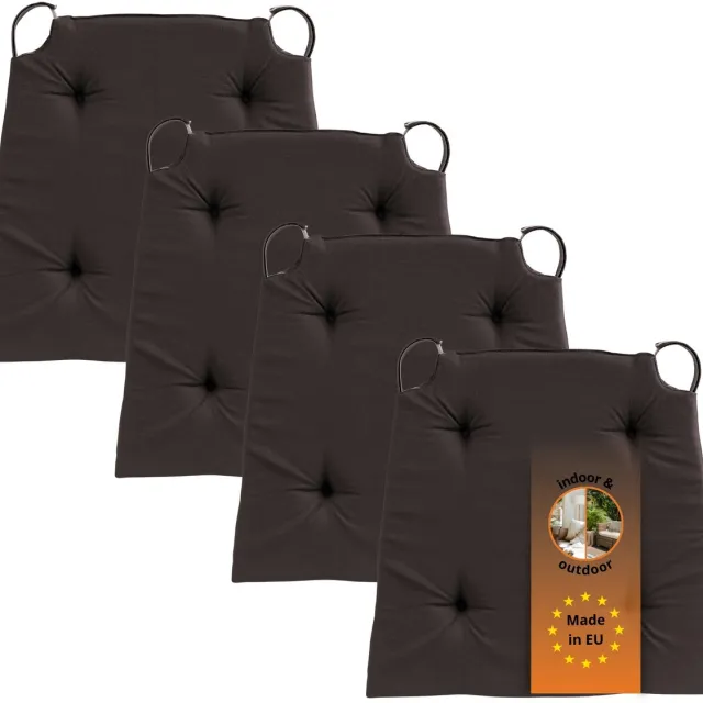 Sleepling Basic 10 stoelkussenset 4-delig - stoelkussens 40x40 cm - stoelkussens buiten en binnen - stoelkussens eetkamer, stoelkussen met lint en zitkussen met klittenband - Made in EU - set van 4 - 41 (voor) / 35 (achter) x 40 x 5 cm - kastanje