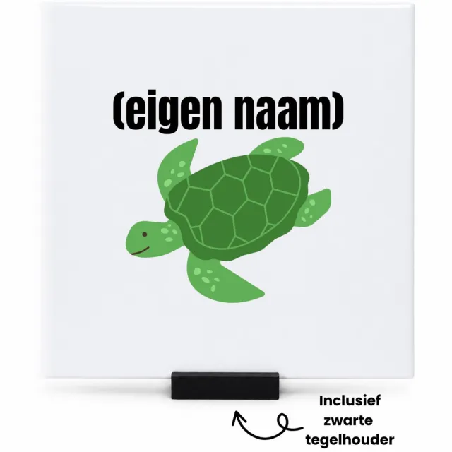 Hacebo schildpad met eigen naam tegeltje met tegelhouder - Schildpad - schildpad liefhebbers - tegeltjes met tekst - iemand die houdt van schildpadden - verjaardag - cadeau - kado - geschenk - spreuktegels - 15x15 CM Wit
